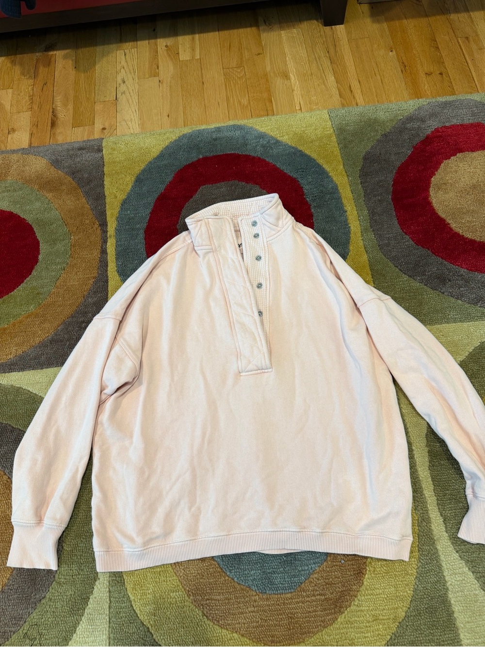 Aerie Getaway Oversized Quarter Snap Sweatshirt Mock Neck Light Pink Size Small